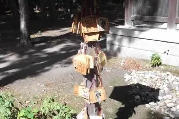 <p>Prayer-boards are sheltered from rain, but not from sun</p>