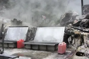 The eggs are stored on site before being prepared for boiling.