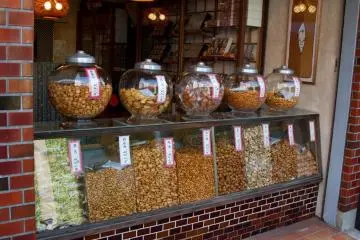 <p>Rice crackers of all shapes</p>