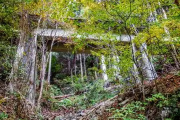 <p>The landscape seems to be littered with reminders of the past like this defunct railway bridge in the valleys above</p>
