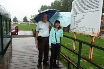 <p>Another memorial train marker with Miwa's grandfather's name</p>