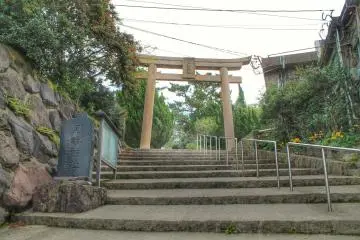 You can see the entrance gate of Tsukiyomi Jinja from the street