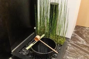<p>Visitors wash their hands in this basin before entering the tea house</p>
