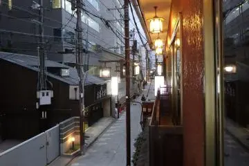 <p>View from second floor room over looking the narrow alley in front of the ryokan. Since it is very narrow, there is almost no car traffic.</p>
