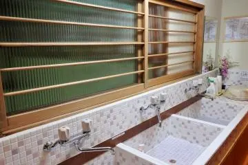 <p>Guests who do not have bathing facilities in their room use these sinks in the hallway.</p>