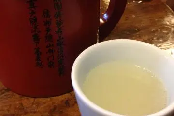 <p>After finishing my soba, a waitress encouraged me to take a sip of sobayu (the water in which soba is boiled).</p>