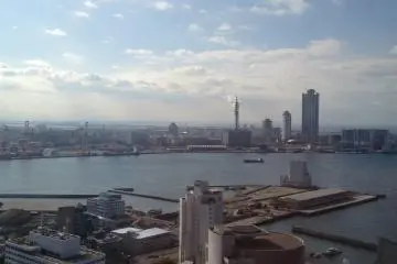 <p>View across the water. The tall building in th distance also offers panoramic view of Osaka from its observation deck</p>
