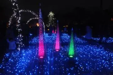 <p>&nbsp;Gardens lighted up in a bluish hue</p>
