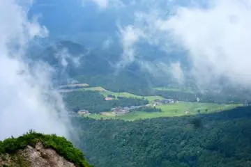 One of Daisen's many ski fields appears out of the clouds