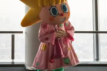 The Skytree's mascot, Sorakara-chan, doing a performance for children
