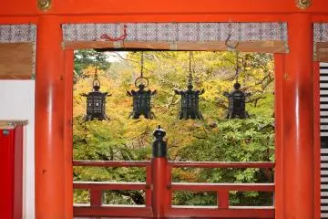 <p>Lanterns framed by a prayer hall doorway</p>
