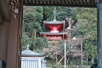<p>The Taho-to Pagoda framed by the gateway to the main yard</p>
