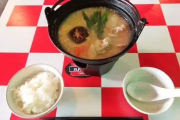 A lunch special during my visit - a thick miso-based soup filled with pork and tasty vegetables
