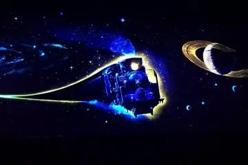 a mural depicting Night on the Galactic Train by Kenji Miyazawa near Hanamaki Station