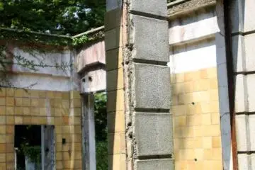 The remains of one of the ruined buildings