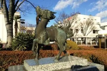 A statue in front of the Kirin Beer Factory in Tagajo (Photo: Justin Velgus / JT)