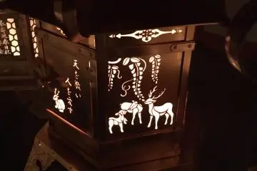 Nara deer depicted on a bronze hanging lantern