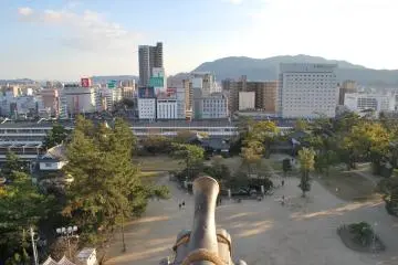A view of Fukuyama Station from the top of Fukuyama Castle