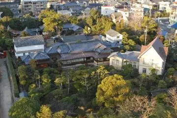View of Fukuju Hall and its garden from top of the castle