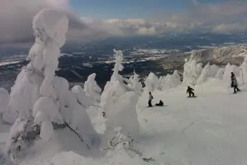 Snow monsters are right along the ski course