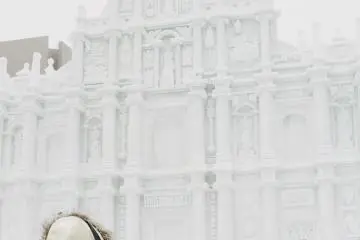A massive cathedral masterfully crafted from snow