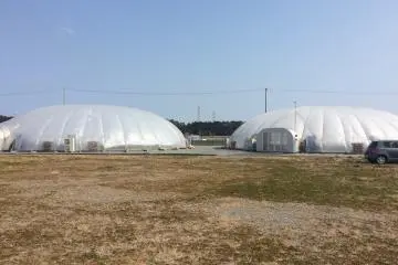 The greenhouses that use solar energy to grow the vegetables.