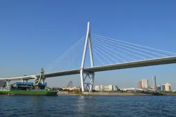 Transport ship sailing through the bay