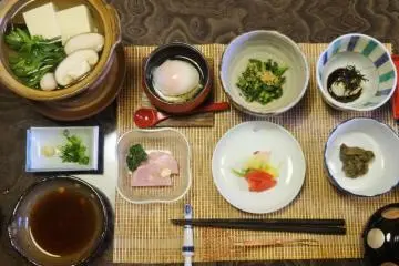 Breakfast is a sizable spread at Nakashimaya Ryokan