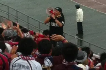 Getting the crowd going with a megaphone