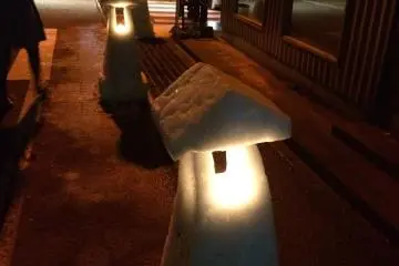 Snow lanterns light up the streets during the Ono City Snow Festival. The Festival also includes a rare winter fireworks display, as well as an abundance of delicious local food