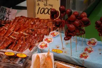 Eel (unagi) and octopus (tako) skewer. (Photo: Guillaume Dore)