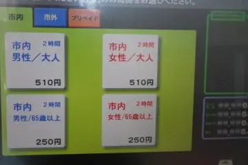 The next screen in the ticket purchasing process has you chose adult (blue for men, red for ladies) or senior, over 65 (bottom two bottons, again blue for men and red for ladies)