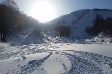 Looking back to where we just skiied