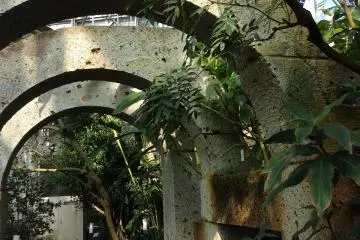 Inside the Rose Hat`s tropical garden. Arches are  Ohya stone -- quarried 5 kilometers down the road