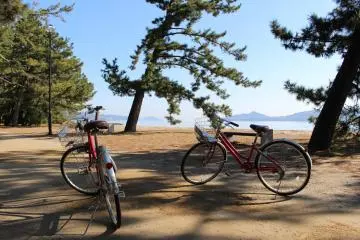Kyoto Highlight: Rental bicycle break half way along Amanohashidate