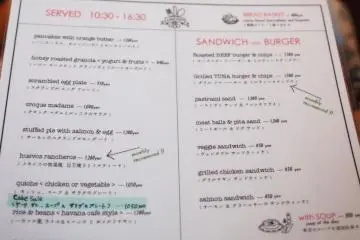 A sample of the menu includes breakfast options and sandwiches for lunch