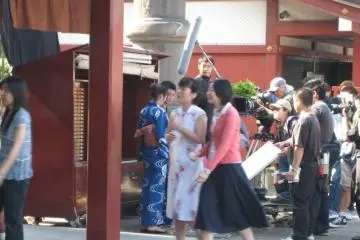 Filming a commercial at the temple