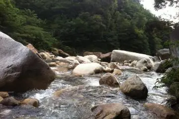The current's a bit strong and the rocks are slippery, so step carefully!