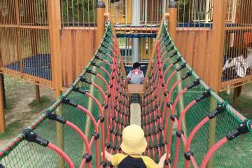 The sections are connected by fun bridges.