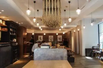 The spacious interior of Brown Rice Cafe