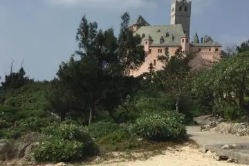 View of the main museum building from Breezebay Resort's beach.