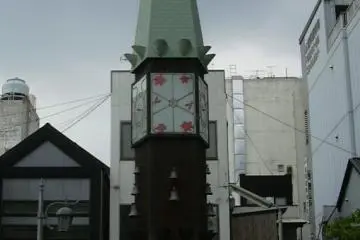 Clock behind Nomura Building marks one end of the Kamegawa Promenade.