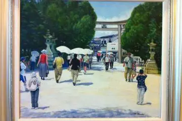 A painting of the entrance to Oyamazumi Shrine