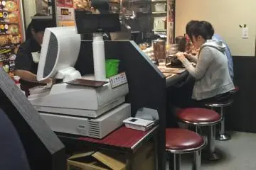 Menya Cocoichi's counter seats a maximum of ten people.