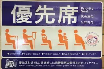 A sign for priority seating on train cars