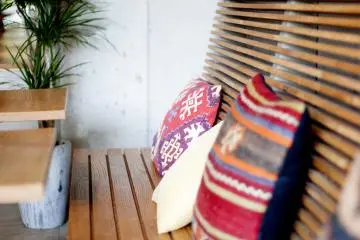 Bright cushions add a dash of colour