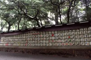 Stacks of sake barrels donated to the shrine for festivals and ceremonies.