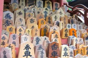 Around the tomb is Kannon-do, or Kyosha-do. Kyosha is a piece in Japanese chess, which moves forward in a straight line. The pieces are placed at the building by expecting mothers to pray for a safe and easy delivery.