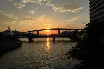Expressway over Tomari wharf at sunset