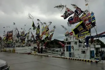 Fishing boats parade in Ofunato